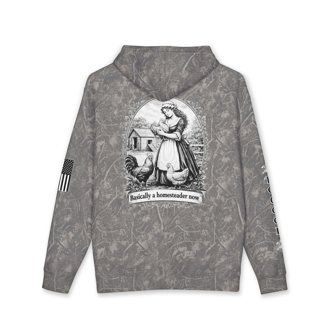 Homesteader Hoodie — "Basically a Homesteader Now" Vintage Farm Illustration Hooded Sweatshirt