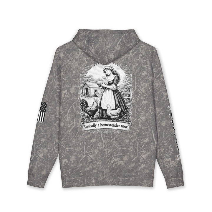 Homesteader Hoodie — "Basically a Homesteader Now" Vintage Farm Illustration Hooded Sweatshirt