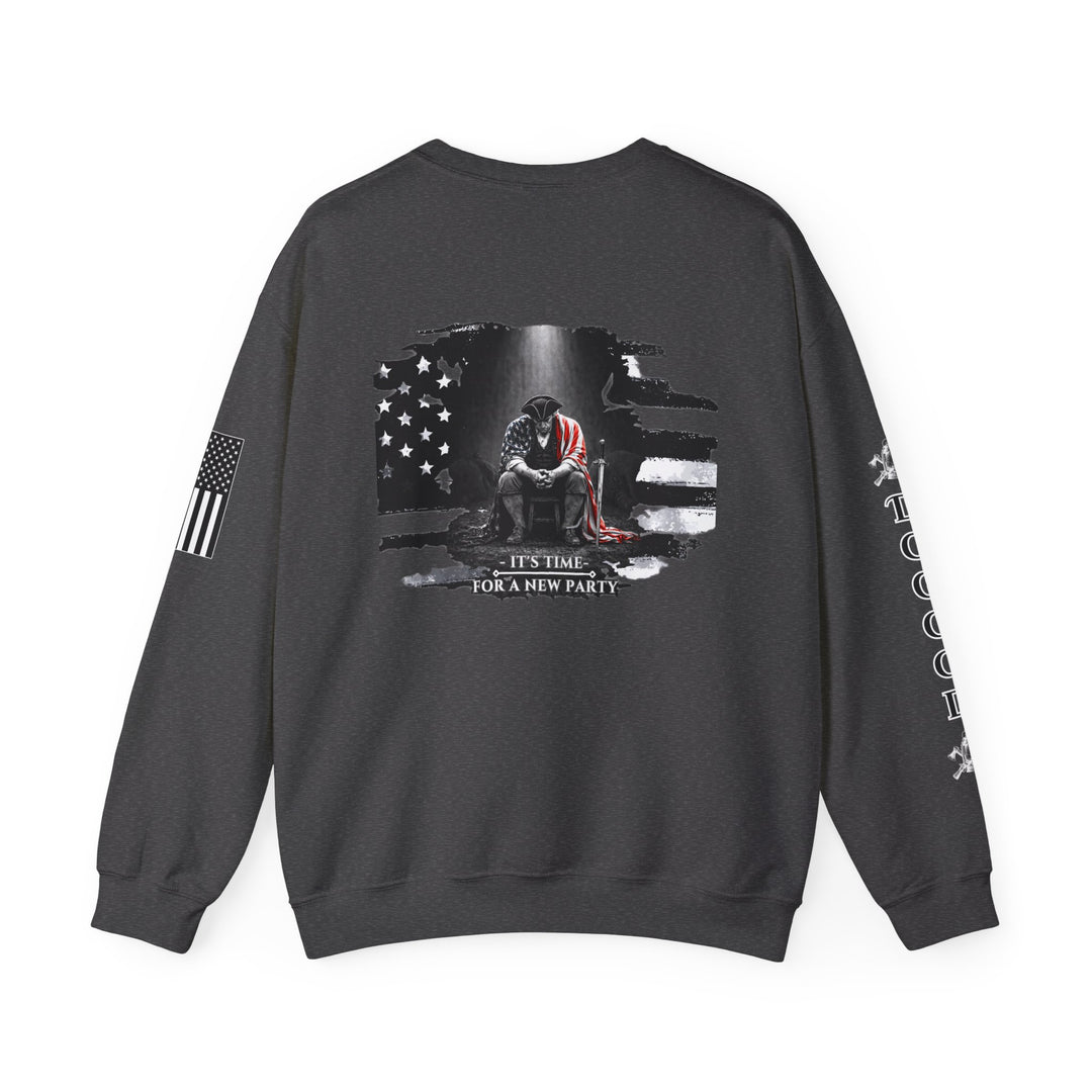 Dogood 1722 Crewneck Sweatshirt — Patriotic American Flag Design, “It’s Time For A New Party” Back Graphic