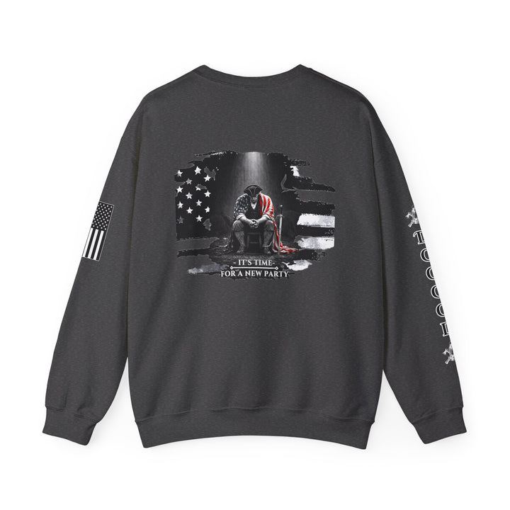 Dogood 1722 Crewneck Sweatshirt — Patriotic American Flag Design, “It’s Time For A New Party” Back Graphic