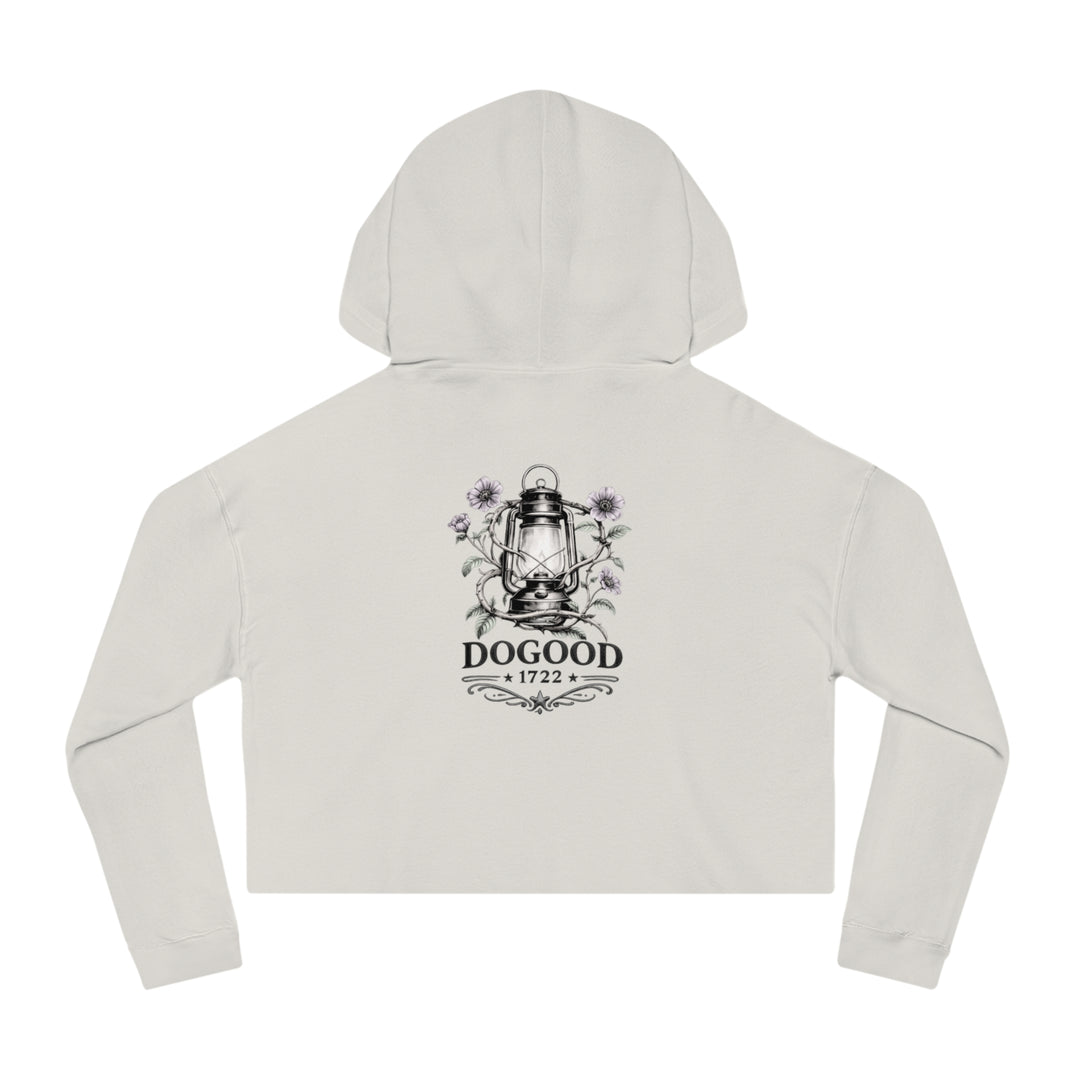Vintage Dog Mom Cropped Hoodie — "Just Me and My Fur Missiles" Graphic