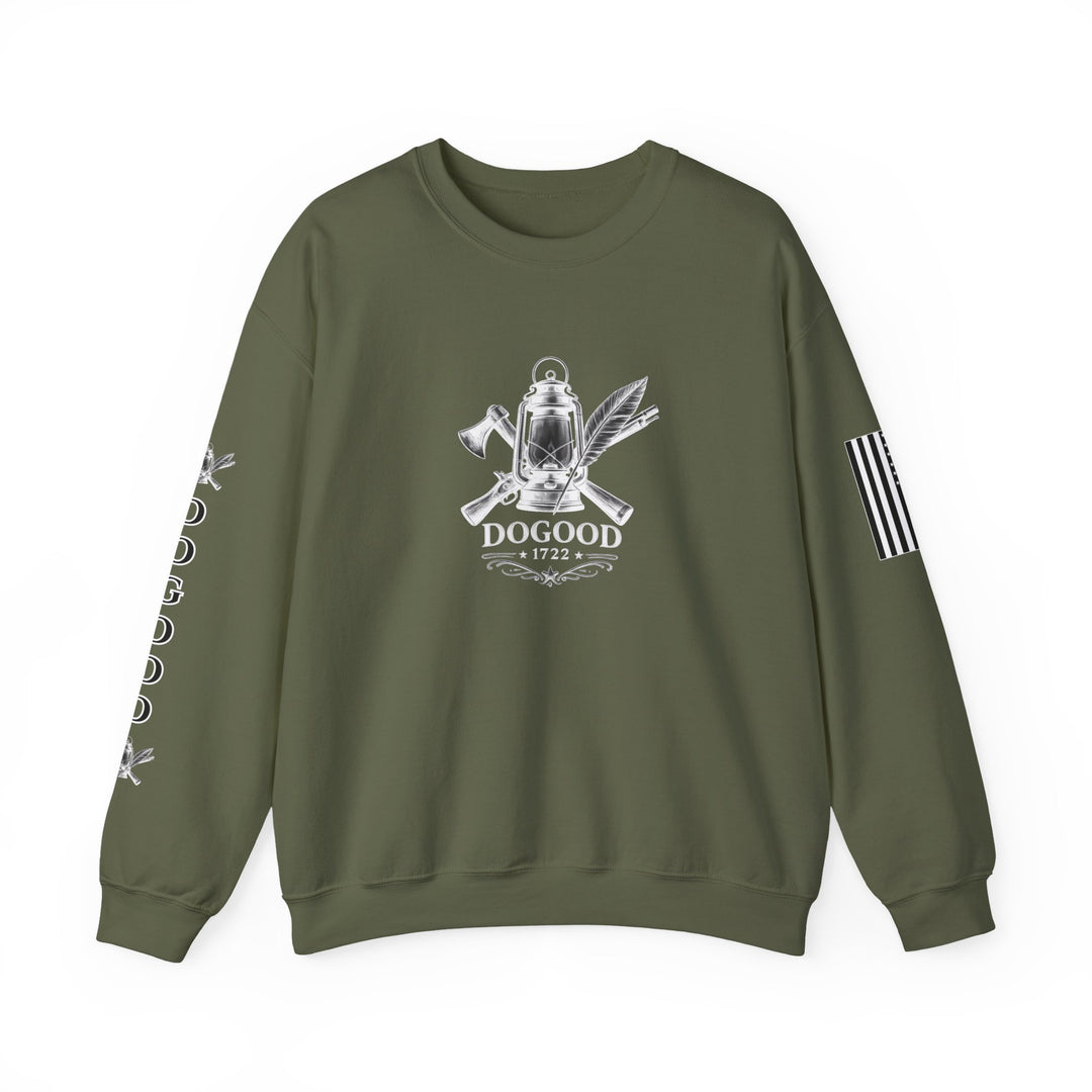 Dogood 1722 Crewneck Sweatshirt — Patriotic American Flag Design, “It’s Time For A New Party” Back Graphic