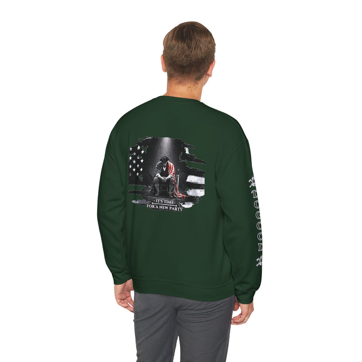 Dogood 1722 Crewneck Sweatshirt — Patriotic American Flag Design, “It’s Time For A New Party” Back Graphic