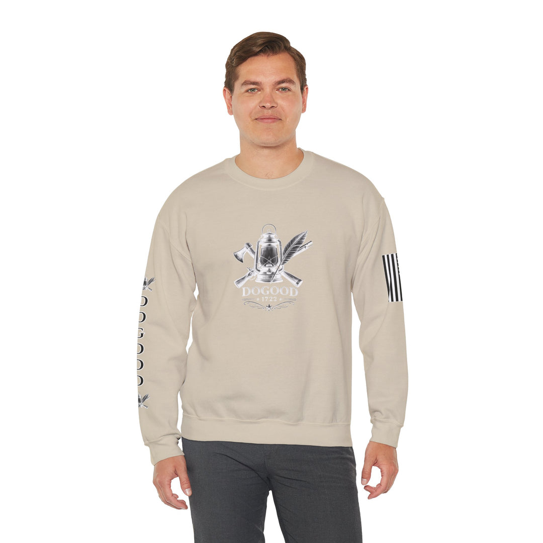Dogood 1722 Crewneck Sweatshirt — Patriotic American Flag Design, “It’s Time For A New Party” Back Graphic
