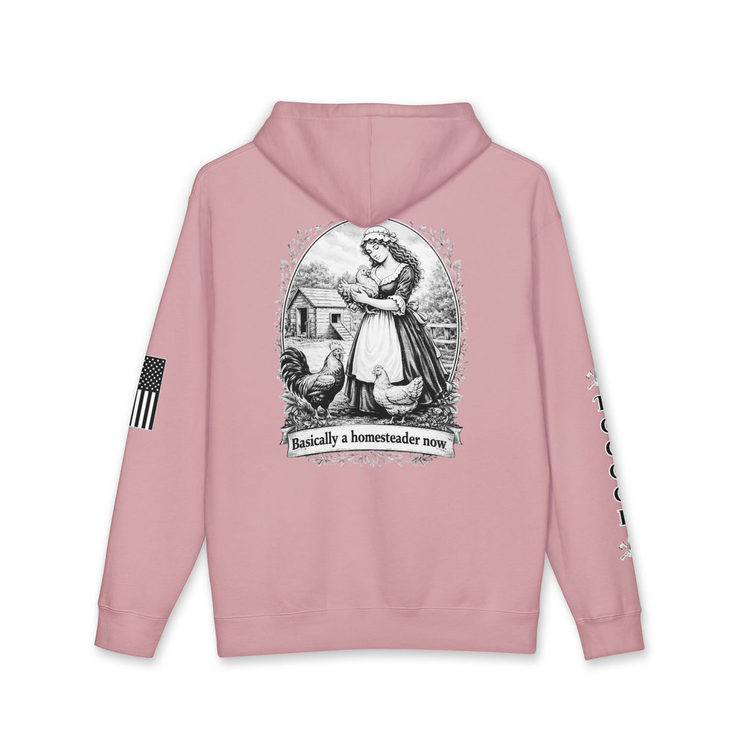 Homesteader Hoodie — "Basically a Homesteader Now" Vintage Farm Illustration Hooded Sweatshirt