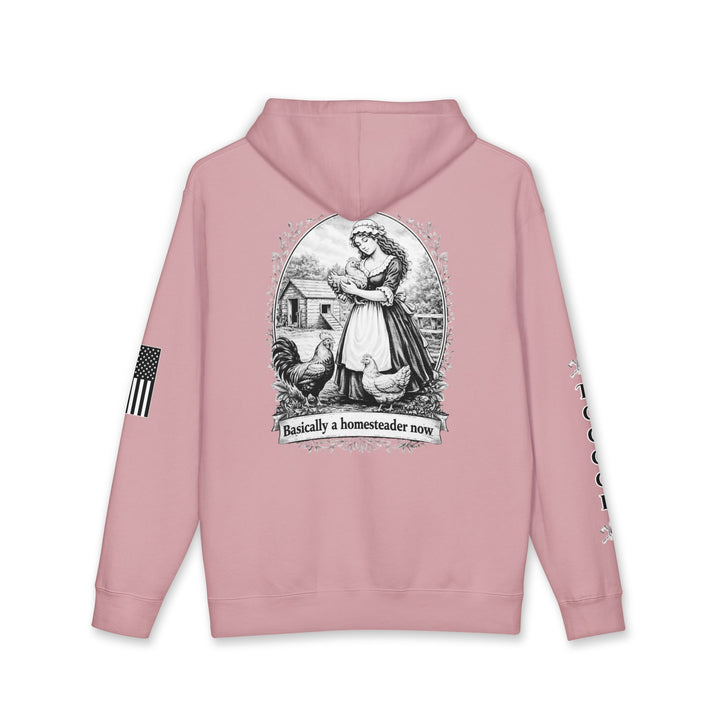 Homesteader Hoodie — "Basically a Homesteader Now" Vintage Farm Illustration Hooded Sweatshirt