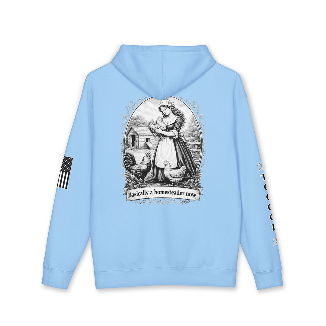 Homesteader Hoodie — "Basically a Homesteader Now" Vintage Farm Illustration Hooded Sweatshirt