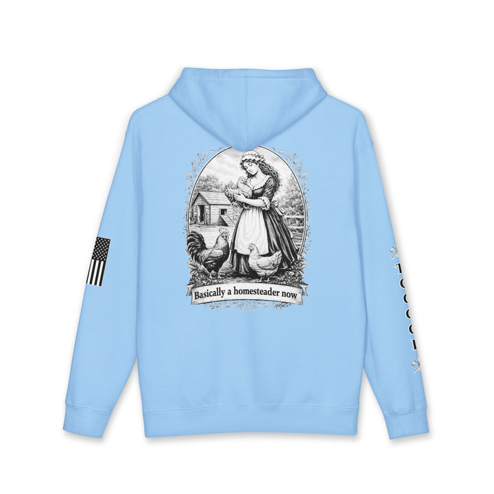 Homesteader Hoodie — "Basically a Homesteader Now" Vintage Farm Illustration Hooded Sweatshirt