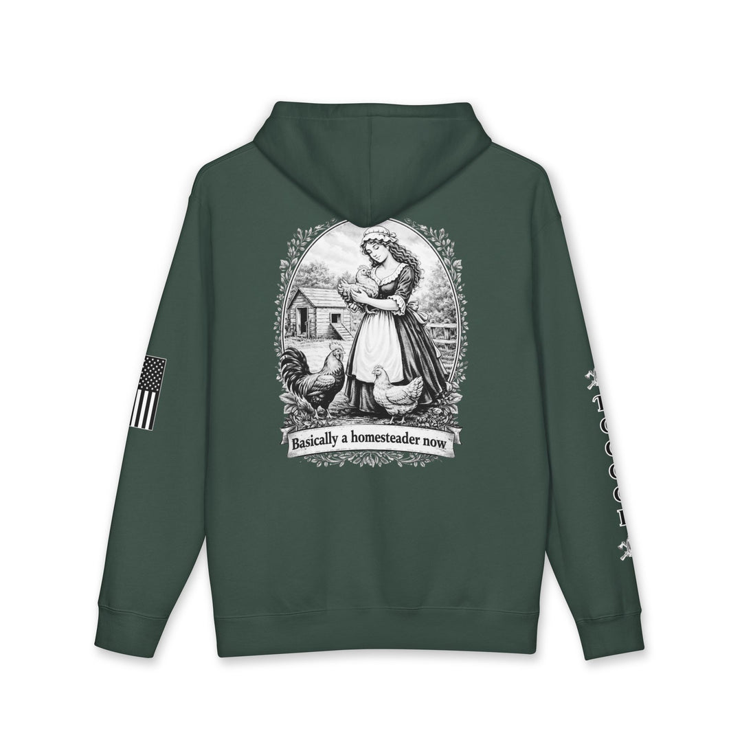 Homesteader Hoodie — "Basically a Homesteader Now" Vintage Farm Illustration Hooded Sweatshirt