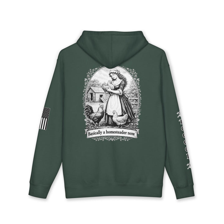 Homesteader Hoodie — "Basically a Homesteader Now" Vintage Farm Illustration Hooded Sweatshirt