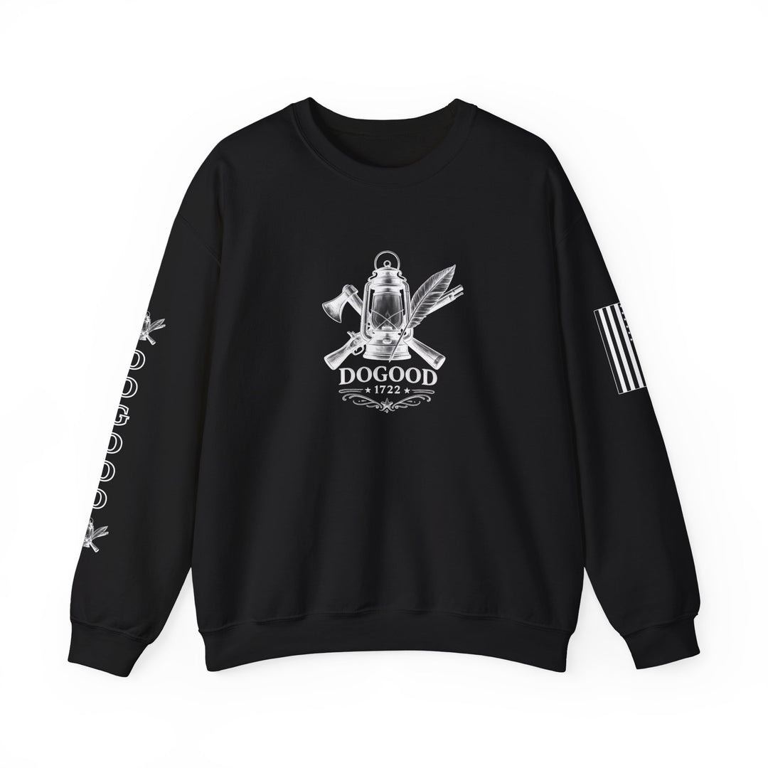 Dogood 1722 Crewneck Sweatshirt — Patriotic American Flag Design, “It’s Time For A New Party” Back Graphic