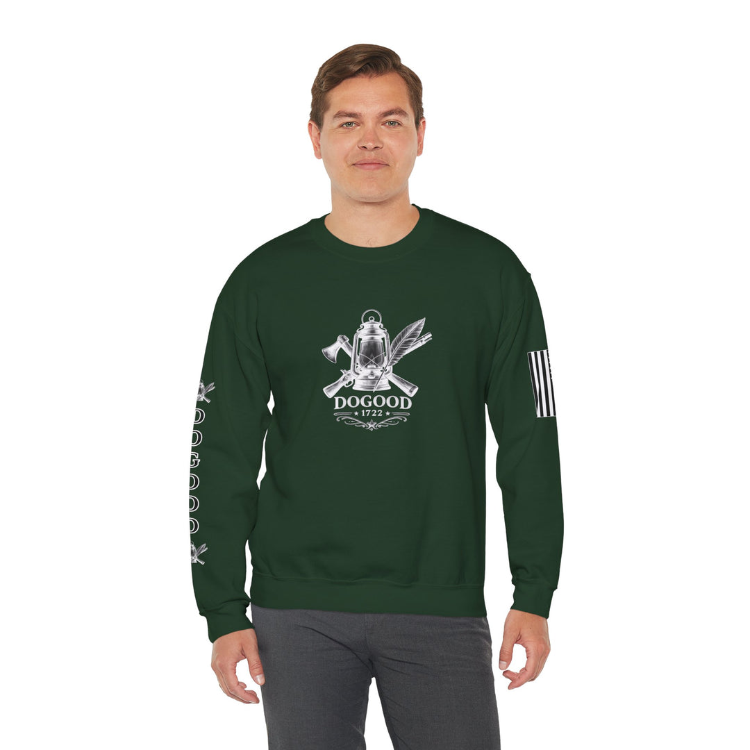 Dogood 1722 Crewneck Sweatshirt — Patriotic American Flag Design, “It’s Time For A New Party” Back Graphic