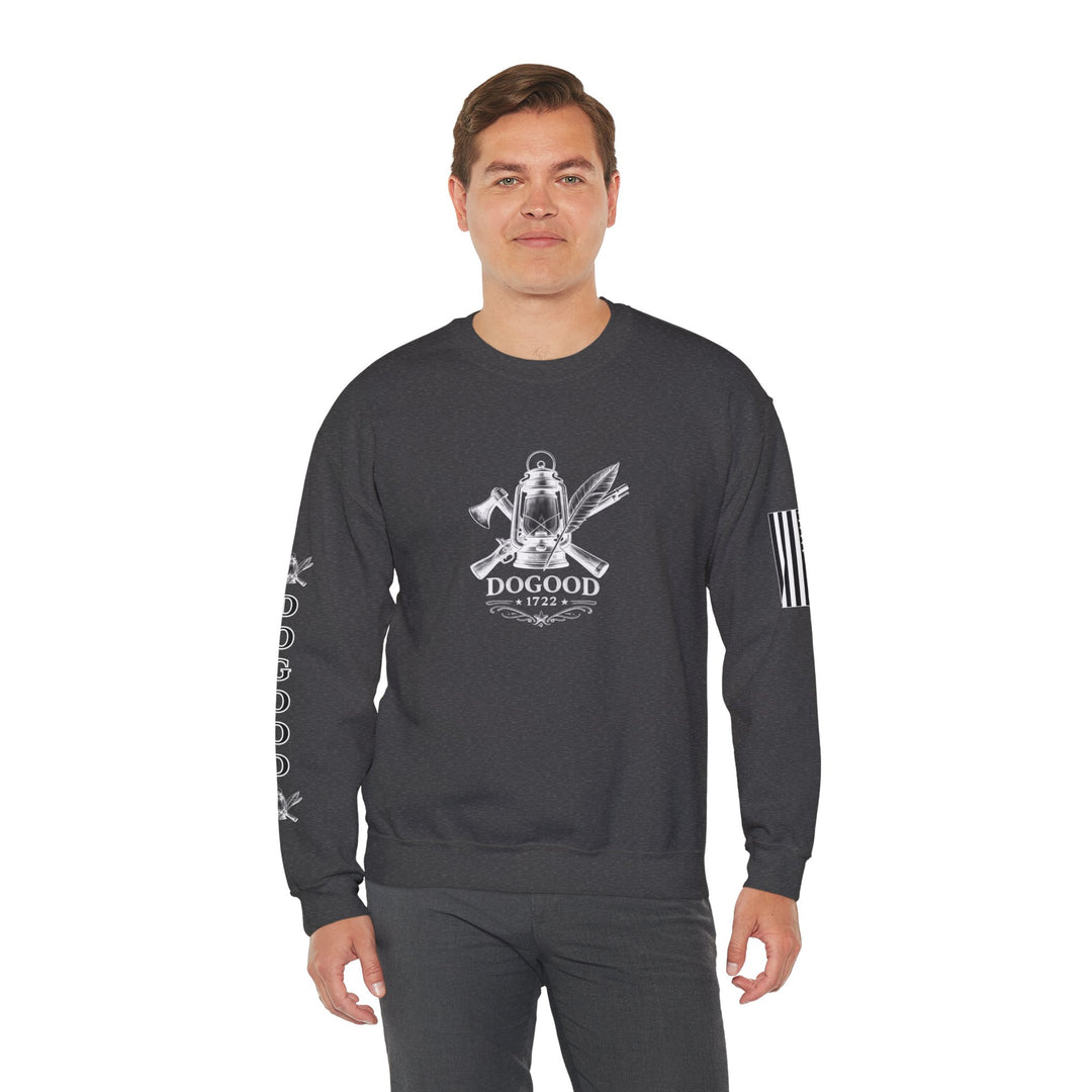 Dogood 1722 Crewneck Sweatshirt — Patriotic American Flag Design, “It’s Time For A New Party” Back Graphic