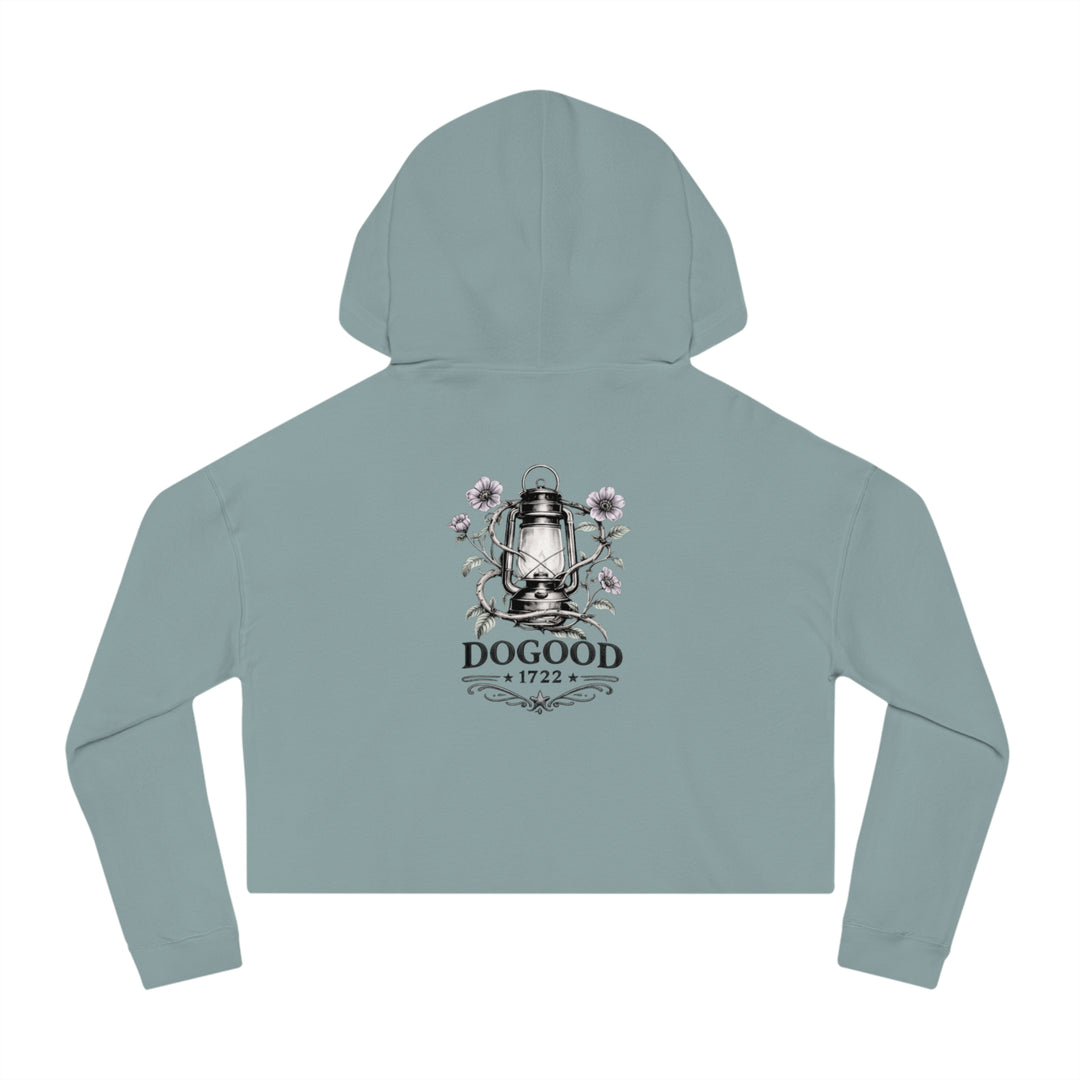 Vintage Dog Mom Cropped Hoodie — "Just Me and My Fur Missiles" Graphic