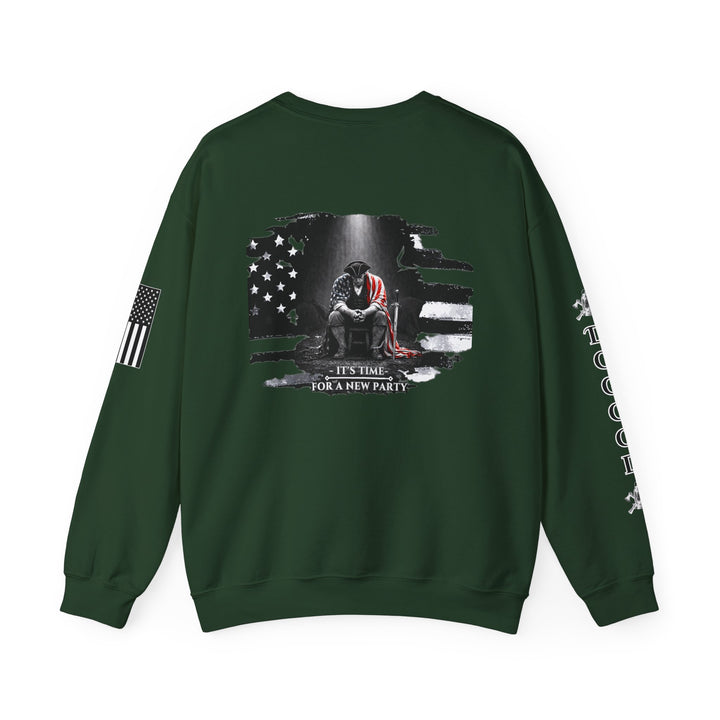 Dogood 1722 Crewneck Sweatshirt — Patriotic American Flag Design, “It’s Time For A New Party” Back Graphic