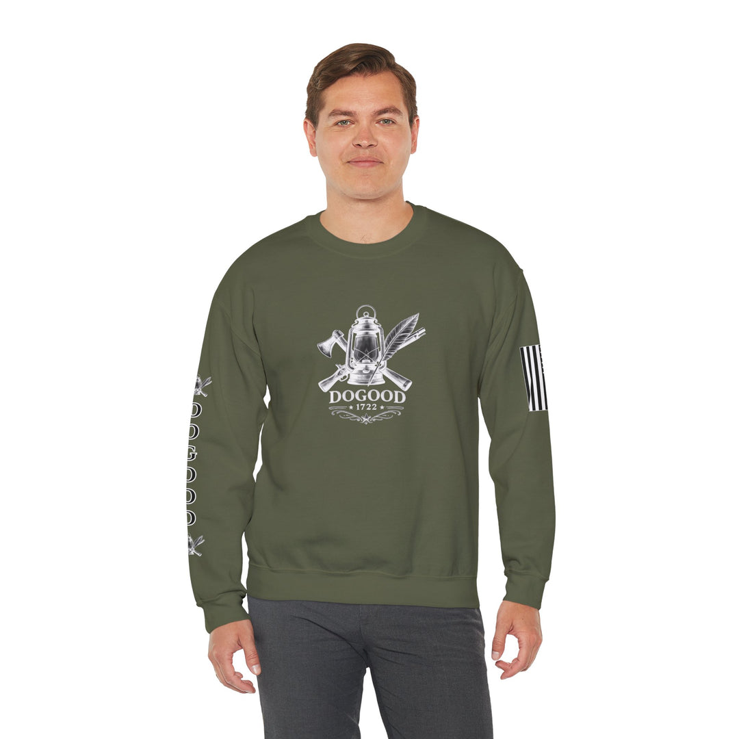 Dogood 1722 Crewneck Sweatshirt — Patriotic American Flag Design, “It’s Time For A New Party” Back Graphic