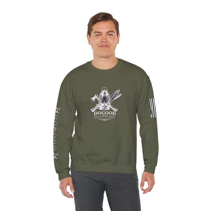 Dogood 1722 Crewneck Sweatshirt — Patriotic American Flag Design, “It’s Time For A New Party” Back Graphic