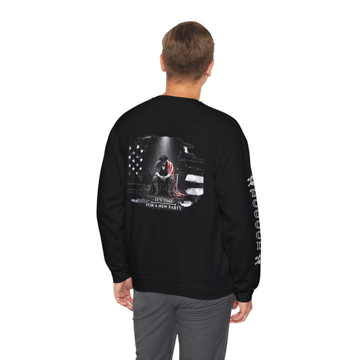 Dogood 1722 Crewneck Sweatshirt — Patriotic American Flag Design, “It’s Time For A New Party” Back Graphic