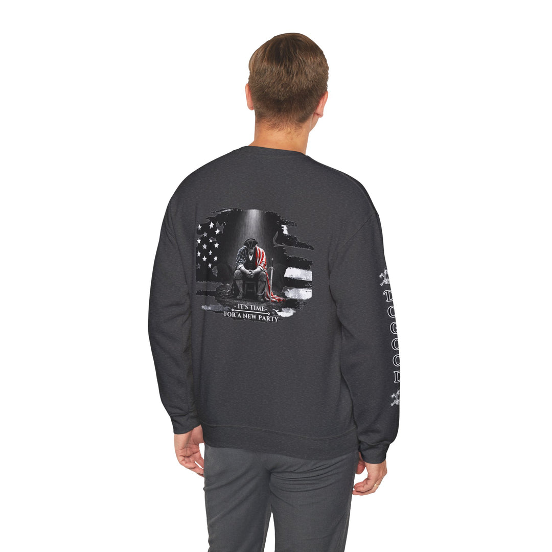 Dogood 1722 Crewneck Sweatshirt — Patriotic American Flag Design, “It’s Time For A New Party” Back Graphic
