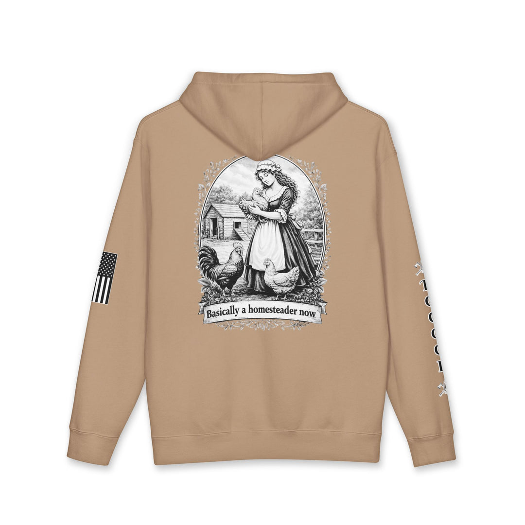 Homesteader Hoodie — "Basically a Homesteader Now" Vintage Farm Illustration Hooded Sweatshirt