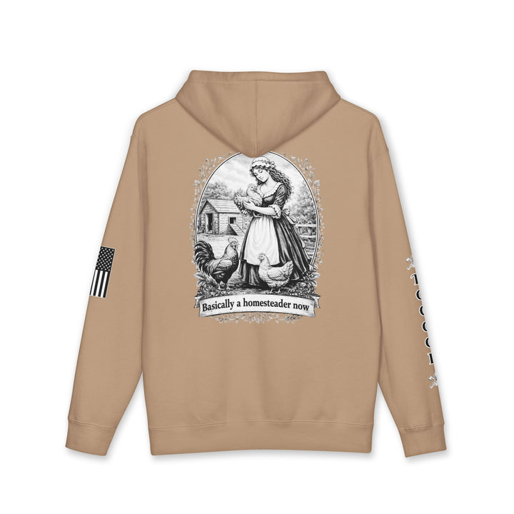 Homesteader Hoodie — "Basically a Homesteader Now" Vintage Farm Illustration Hooded Sweatshirt