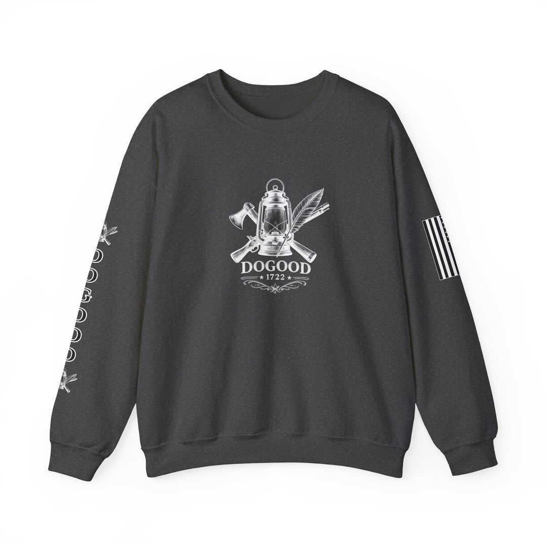 Dogood 1722 Crewneck Sweatshirt — Patriotic American Flag Design, “It’s Time For A New Party” Back Graphic