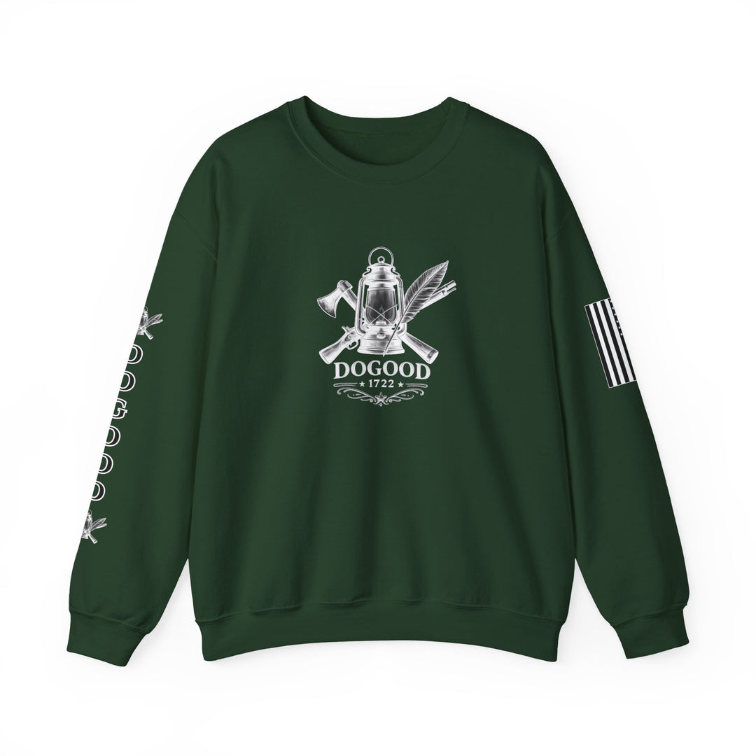 Dogood 1722 Crewneck Sweatshirt — Patriotic American Flag Design, “It’s Time For A New Party” Back Graphic