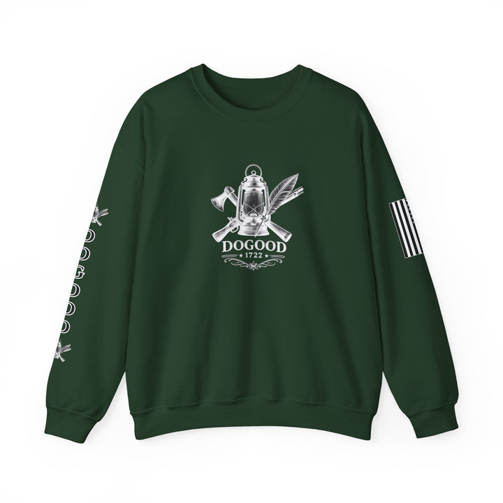 Dogood 1722 Crewneck Sweatshirt — Patriotic American Flag Design, “It’s Time For A New Party” Back Graphic