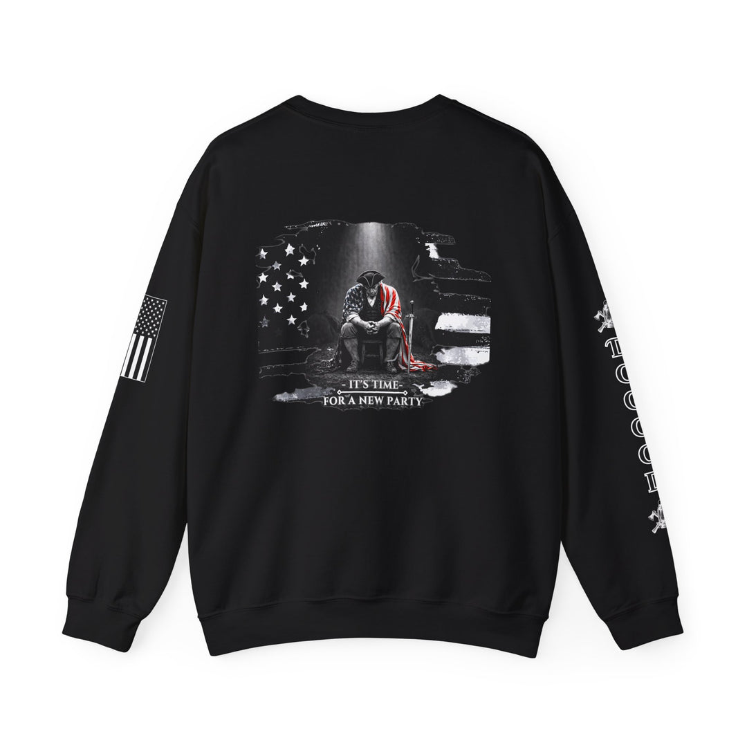 Dogood 1722 Crewneck Sweatshirt — Patriotic American Flag Design, “It’s Time For A New Party” Back Graphic