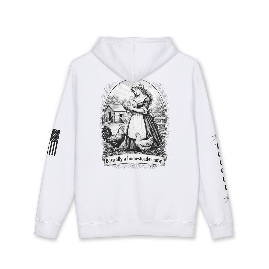 Homesteader Hoodie — "Basically a Homesteader Now" Vintage Farm Illustration Hooded Sweatshirt