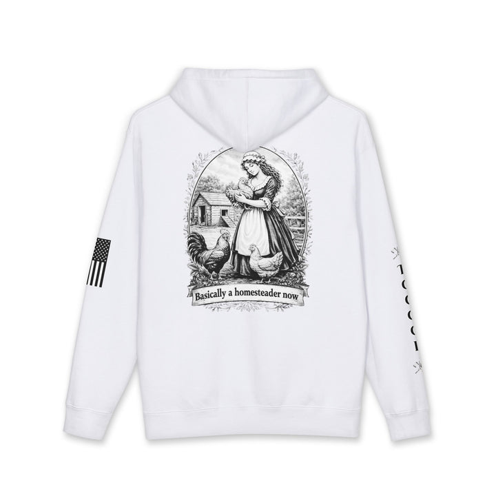 Homesteader Hoodie — "Basically a Homesteader Now" Vintage Farm Illustration Hooded Sweatshirt